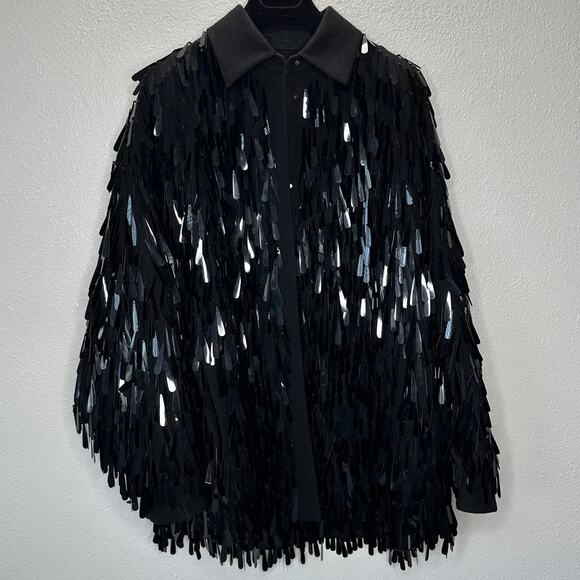 Valentino Garavani Black Sequin Fringe Shirt Jacket Medium - Picture 9 of 13